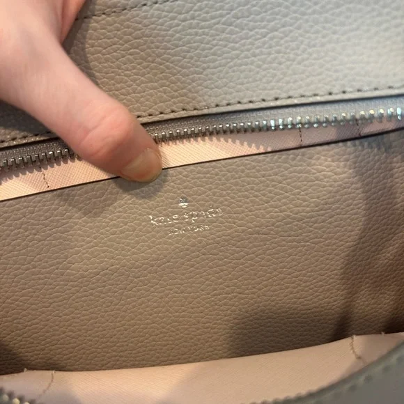 Kate Spade New York Eva Small Top Zip Satchel Leather Bag Purse Grey White Pink